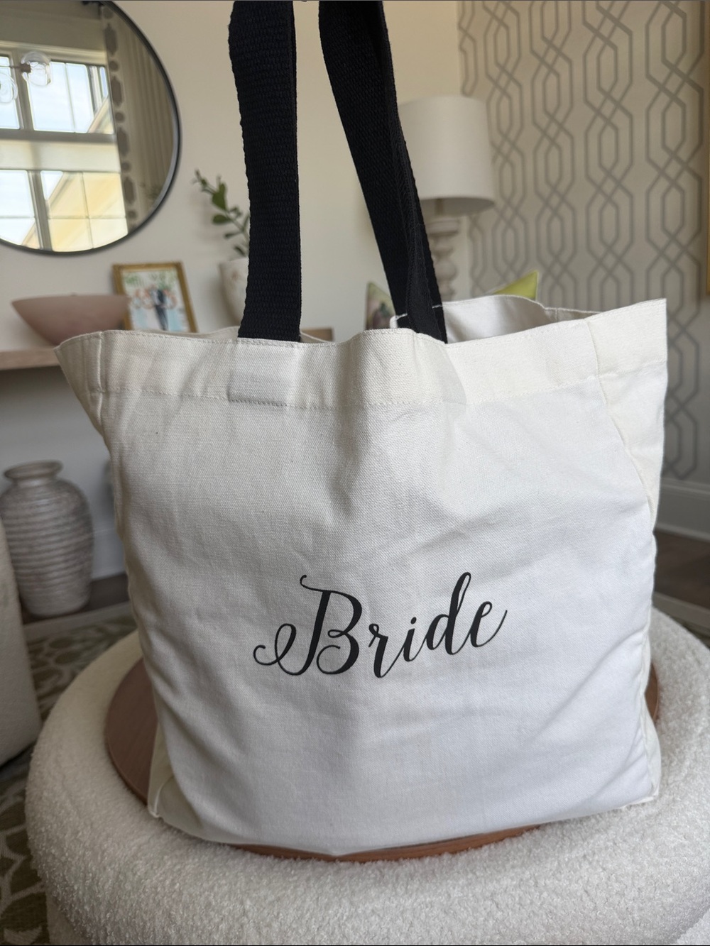 Bride Canvas Tote Bag White Black Reusable Wedding Gift Beach Shopper